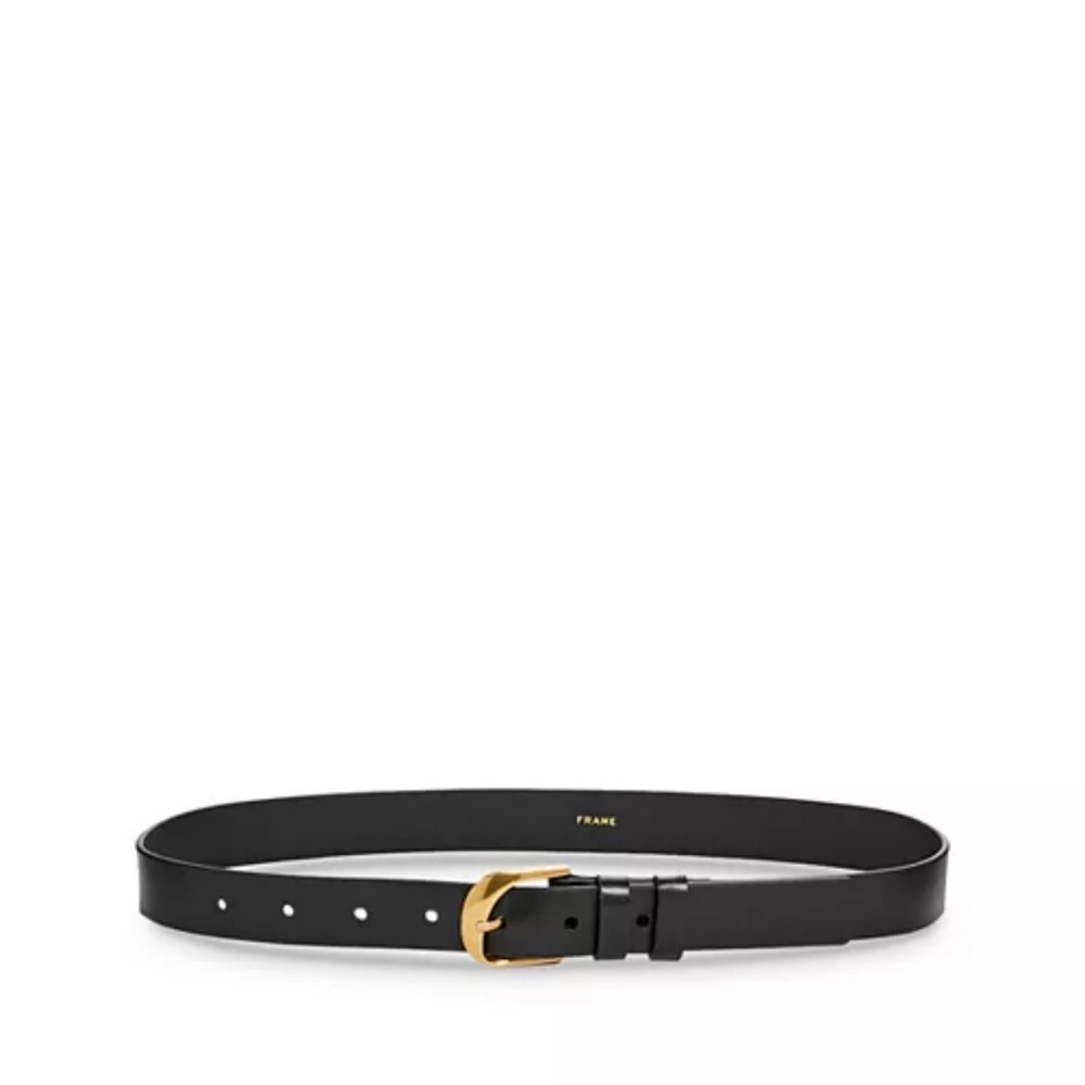 FRAME Gold Twist Buckle Black Leather Belt Size XS
